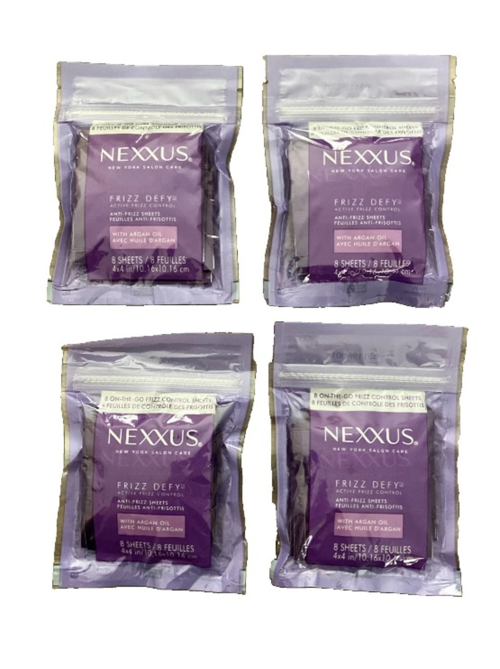 Nexxus Frizz Defy Anti-Frizz Hair Sheets with Argan Oil Lot of 4=32 Total Sheets